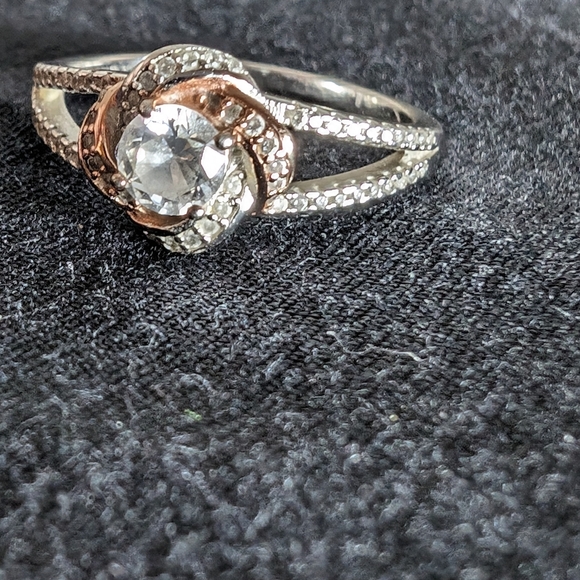 Primrose Knotted Rose Gold Plated Sterling Silver CZ Solitaire Clusters Sz 6.75 - Picture 4 of 12